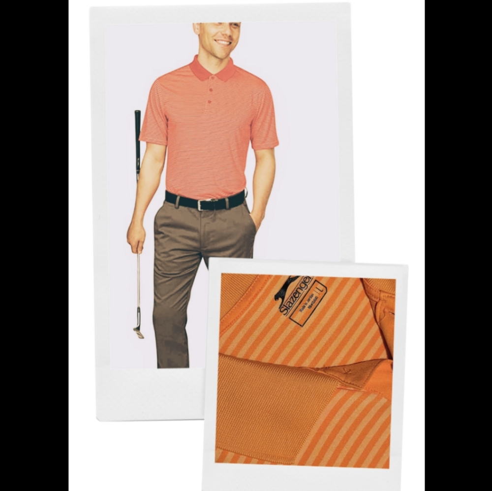 Slazenger Men's Golf Shirt Striped Performance Polo Orange Sz Lg EUC